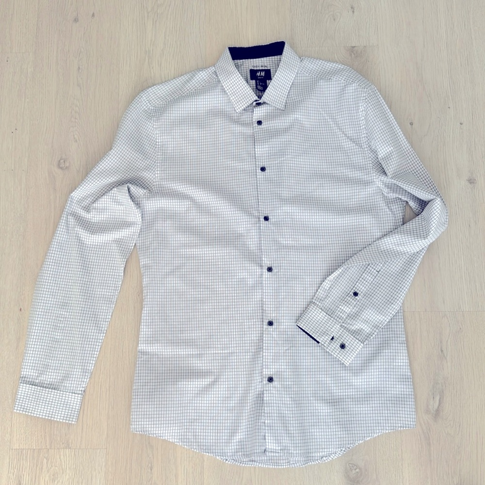 Black & white  slim fit easy iron crisscross checkered long-sleeve button-down